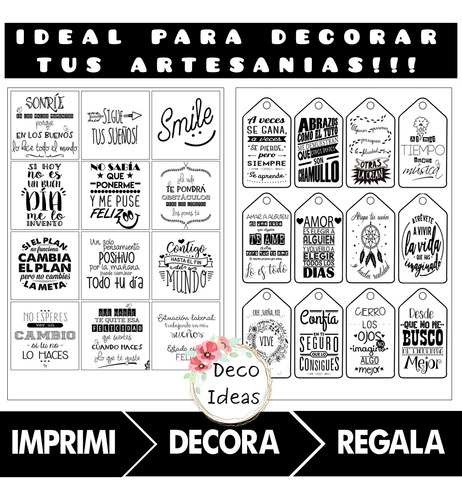 Kit Imprimible 05 Frases Positivas Tag Topper Emprendedores