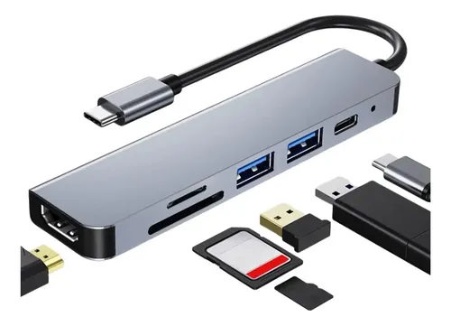 Hub USB-C 6 en 1 Mr. Gadgets Adaptador Multipuerto HDMI 4K USB 3.0 Plateado