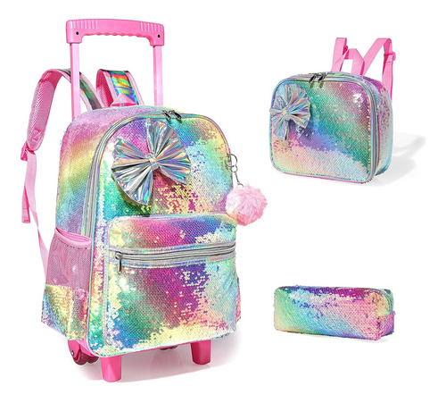 Oruiji Mochila Con Ruedas De Lentejuelas Para Niñas, Mochila