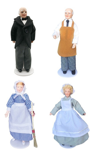 4 Peças Antigas 1/12 Casa Bonecas Em Miniatura