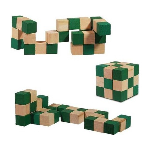 Cubo De Ingenio De Madera Verde Y Cafe Rubik