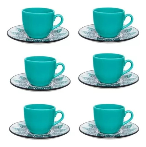 Juego X 6 Tazas Té C/ Platito Cerámica Mandalas Biona Brasil