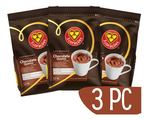 Chocolate Com Leite Vending Instantaneo 3 Corações 3x 1kg