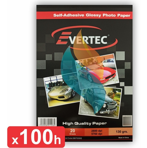 Papel Glossy Evertec Autoadhesivo Para Inkjet  A4 130g 100 H