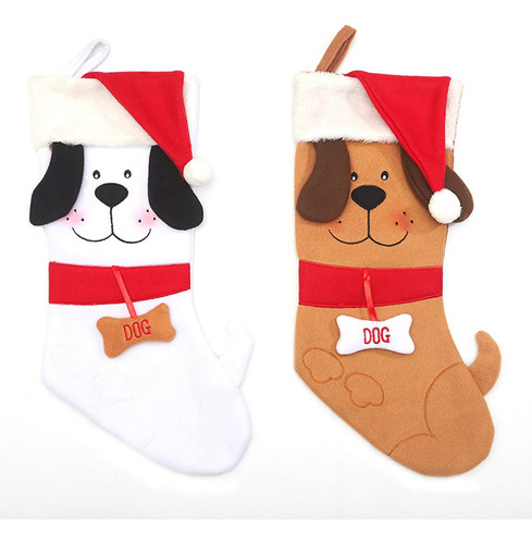Calcetín Navideño Estilo Perro Y Cachorro, Regalo De Navidad