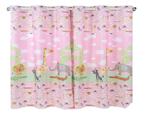 Cortina Infantil Sublimada Estampada 2,00 X1,50m Safari Rosa