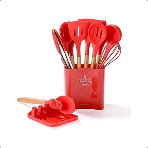 Kit Utensílios De Silicone Para Cozinha 13 Peças Vermelho