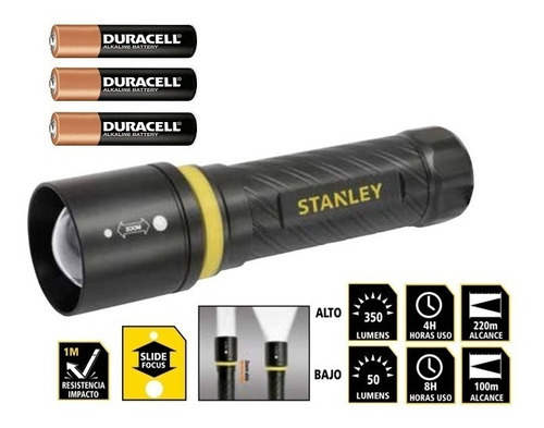 Linterna Led Stanley Aluminio 350l 220m Foco Ajustable 65406 Color de la luz Negro