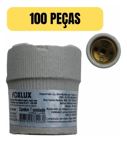 Kit 100 Soquete Receptaculo Porcelana Bocal E27 1451n Foxlux