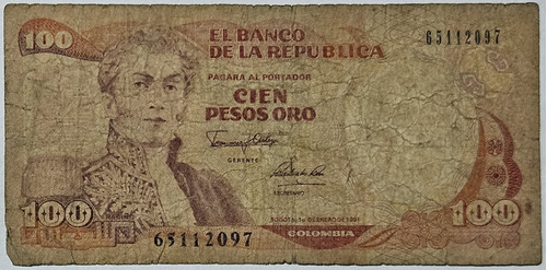 Billete 100 Pesos 01/ene/1991 Colombia Fine