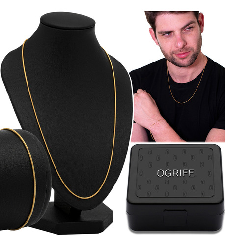 Conjunto Cordão Masculino Fino 0.9mm Cj-162 Aço Inox Ouro Cor Dourado