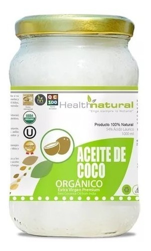 Aceite De Coco 1lt. Organico Extra Virgen Premium