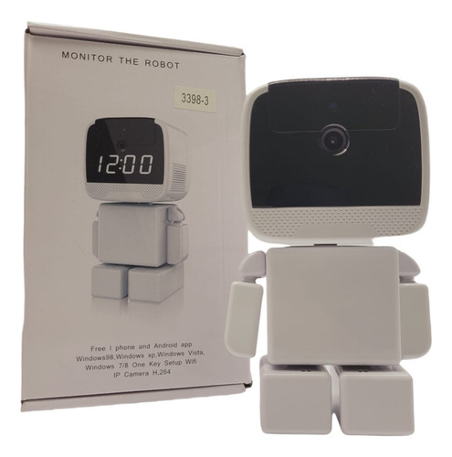 Camara De Seguridad Wifi Robot Monitor 360° Pantalla Digital Color Blanco