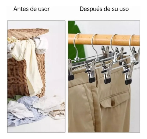 OWKUAN 40 Pzas Pantalón Percha Gancho Para Ropa Remera Con Clips Gris