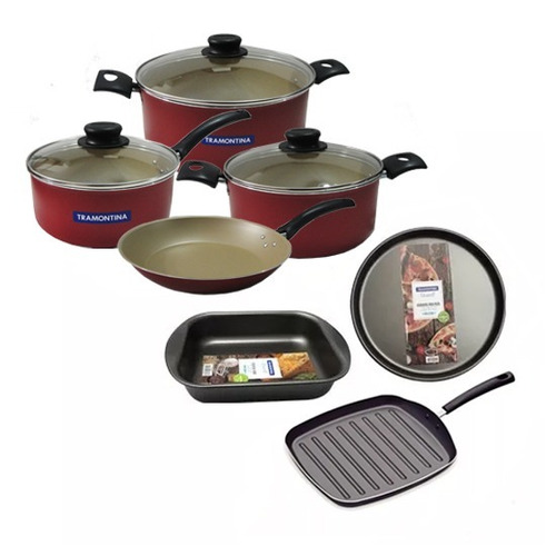 Bateria Cocina Tramontina 7 Pz + Kit Asadera Bifera Pizzera