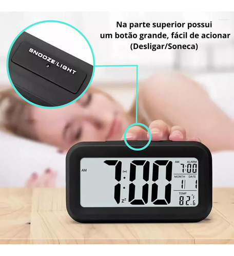 Reloj Despertador Digital Chronos Black Calendar High