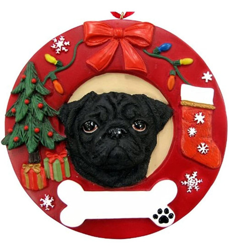 Pug Navidad Ornamento Negro Guirnalda En Forma Fácil Decorac