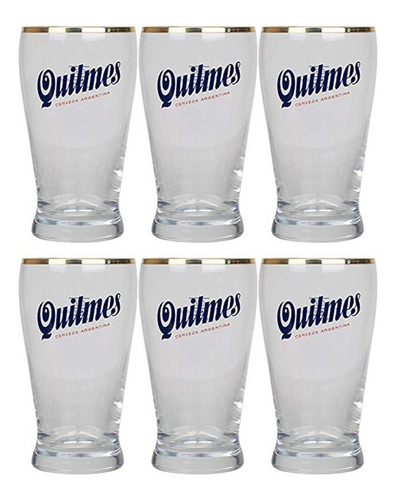 Vaso Cervecero Quilmes 330ml X6 Borde Dorado Fullescabio