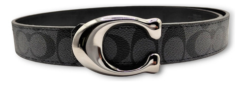 Cinturon Coach Doble Vista Reversible Clasico Unisex Color Negro Diseño De La Tela Sculpted C Plata No Reversible Talla Ch (105cm)