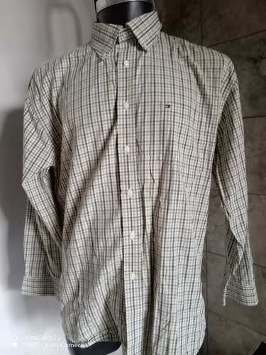 Camisa Tommmy Xl Blanco Café Y Gris