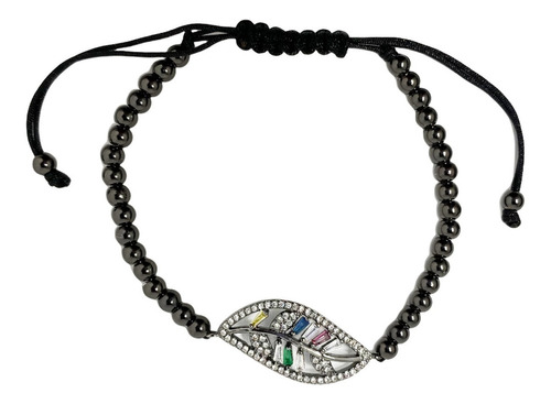 Pulsera Hoja Chapa De Rodio Ilan Negro Dama 42995 - S024