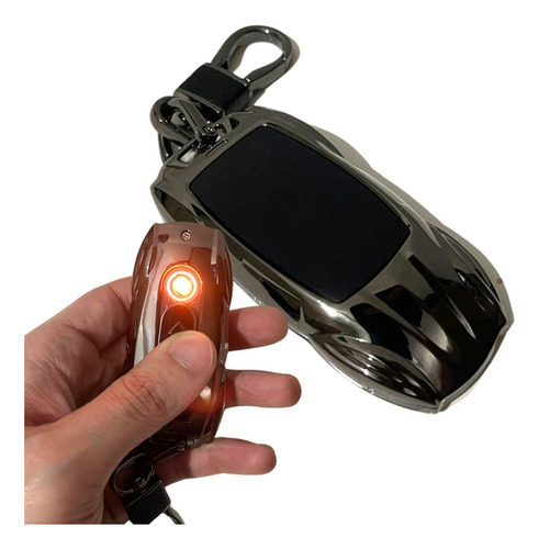 Isqueiro Plasma Elétrico Recarregável Carro Com Led Chaveiro