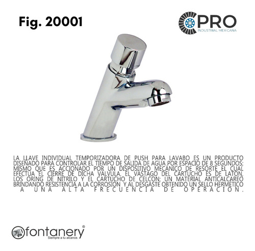 Llave Ind.temporizadora P/lav. Acabado Cromo Fontanery 20001
