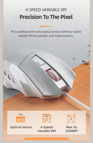Mouse Gamer Inalámbrico Óptico Machenike M3 4800 Dpi Blanco Rgb Cable