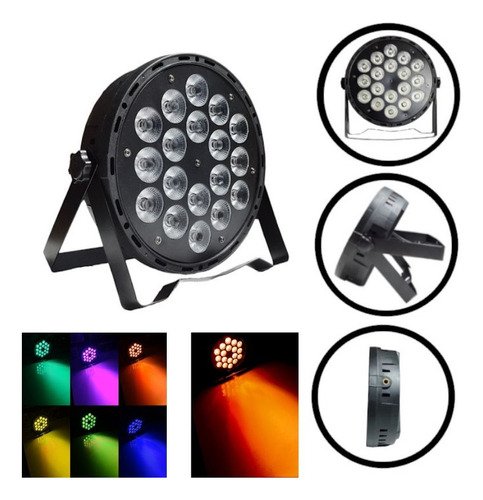 Refletor Canhão Slim Par Led 18x15w Rgbwa Dmx Ambar Luz Dj