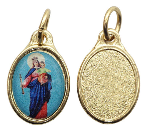 10 Medallas Dijes Virgen Auxiliadora Esmaltada 19mm Dorada