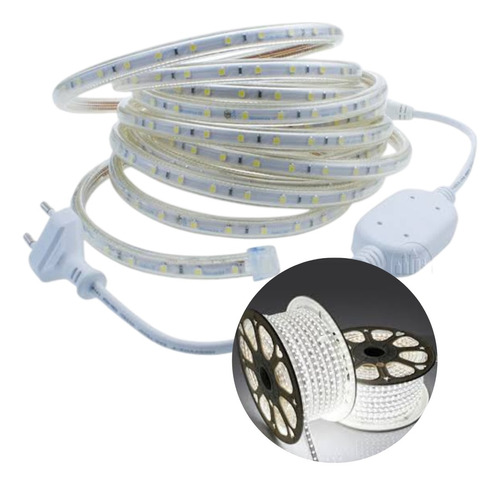 Kit 25 Metros Fita Mangueira Led Chata 6500k 5050 + Conector Cor da luz Branco-frio Tensão de operação 110 VOLT 110V