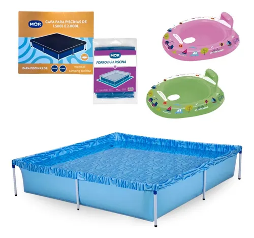 Kit Piscina 1500 Litros + Capa E Forro + 2 Botes Infláveis