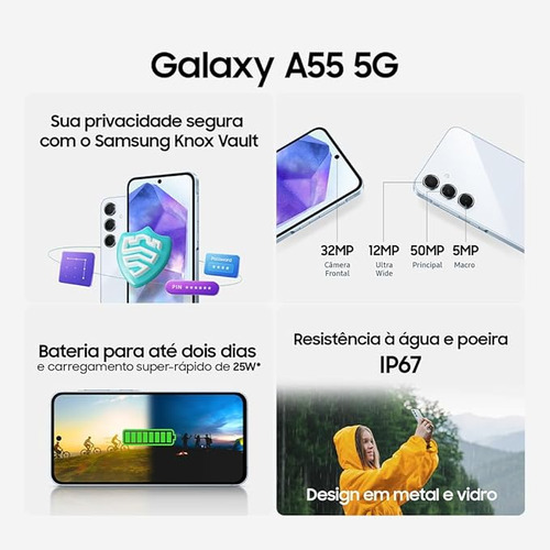 Teléfono celular Samsung Galaxy A55 5g Sky Blue 128gb 8gb - Excelente (Reacondicionado)