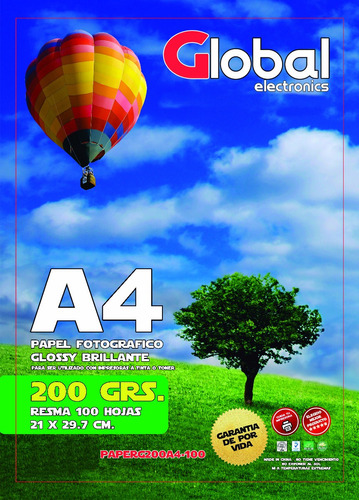 Papel Fotográfico Glossy Premium 200gr A4 X 100 Hojas Global