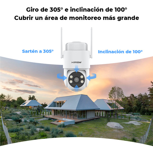 H.view Solar Cámara de Seguridad Exterior WiFi con Solar Panel , con Batería 7600mAh, 3MP Visión Nocturna Cámara Inalámbricas