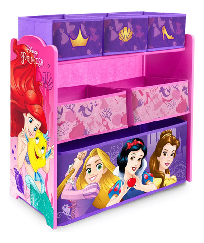 Organizador de Juguetes de Madera de Disney Princesas Kids House, 6 Contenedores de Almancenamieto Extraibles Multiusos, Manten todo Ordenado en Las Habitaciones