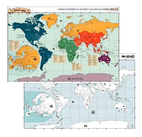 Mapamundi Educativo - Mapa Maestro Para Aprender Mediano