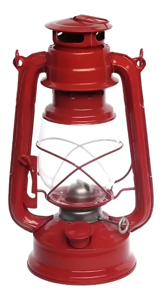 Lampião Retro Querosene Western Vermelho 25cm Decoração Vintage