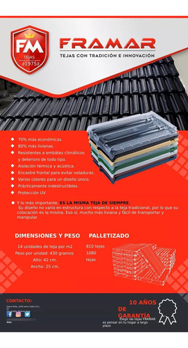 Teja Plastica Antigranizo Verde Framar Con Encastre Frontal