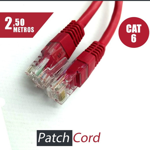 Cabo De Rede 2,50 Metros Patch Cord Cat 6 Vermelho