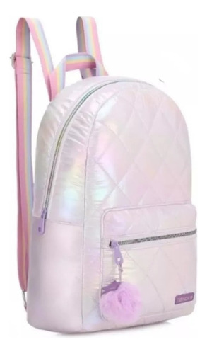 Mochila Urbana Mujer Trendy Tela Metalizada Tornasol Color Violeta