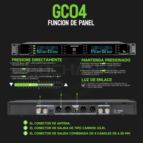 Microfonos Gc Gc08q Inalambrico Sistema Solapa Cintillo Mano Color Negro
