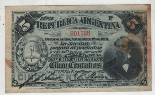 Billete 5 Centavos 1891 Serie P Areco-marin Mb