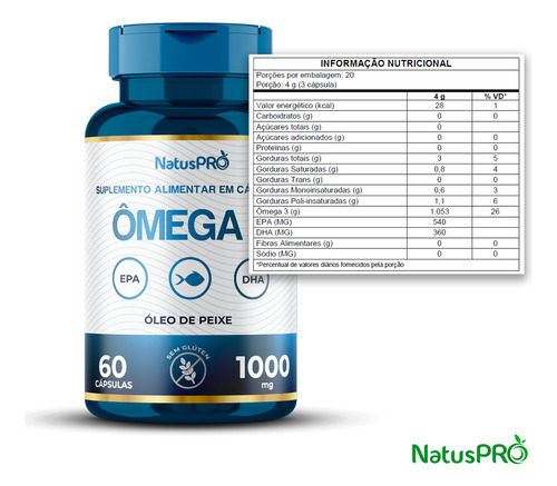 Ômega 3 1000mg C/ Dha 60 Cápsulas - Natuspro