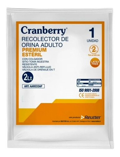 Cranberry Bolsa Recolector Orina Premiun C/colgador 2 Litros