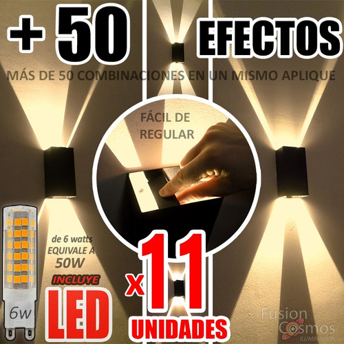 Difusor Bidireccional 50 Efectos C/ Lampara Led 6w Pack X11u Iluminacion Decoracion Adorno Living Comedor Hierro Moderno
