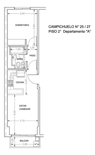 Departamento De 2 Ambientes En Caballito Balcon - Vista Abierta - Cocina Integrada