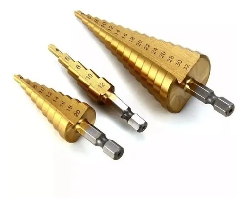 Set Mecha Broca Metales Escalonada Titanio Vástago Hexagonal
