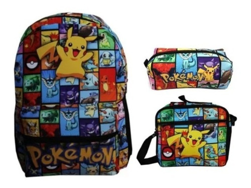 Kit  Mochila Escolar Pokemon Cartuchera Lanchera