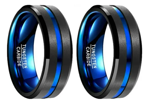 comprar Par De Aliança De Tungstenio P.s Azul X2 8mm Aro 10 Ao 38